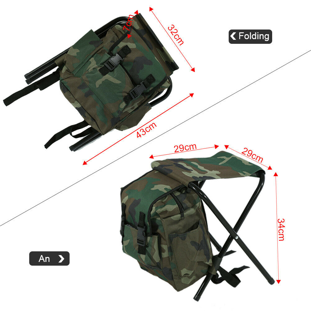 Foldable Chair Seat Fishing Camping Fishing Stool with Carry Bag Camo Outdoor