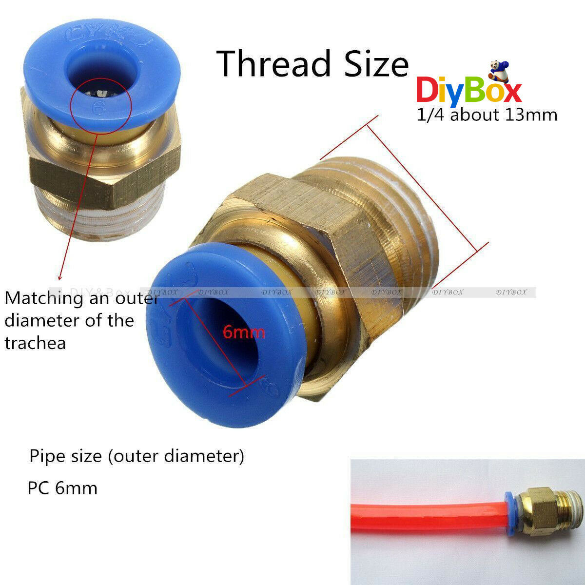 4PCS BSP 1/4'' - 6mm Straight Male Push in Fitting Pneumatic PU Hose Connectors