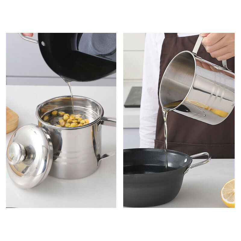 Stainless Steel Grease Strainer Container Oil Storage Pot Can  Filter Dust LBDA
