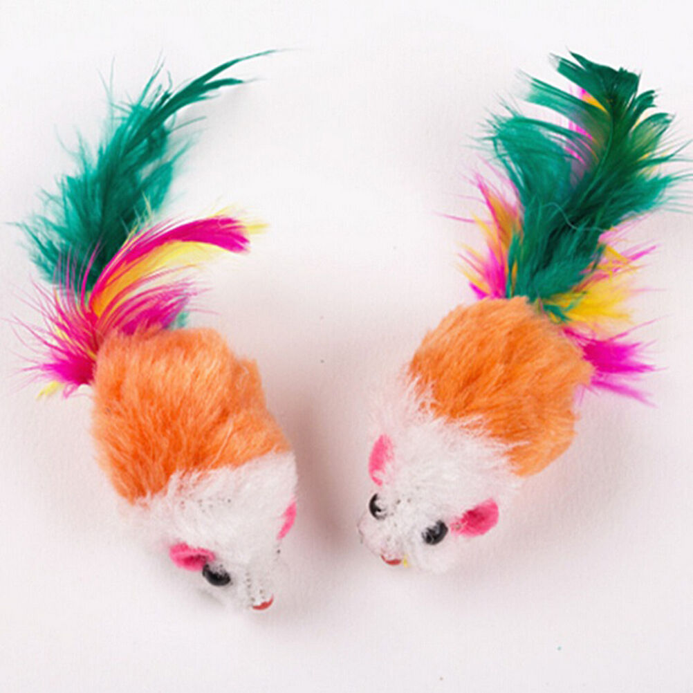 2x Soft Fleece False Mouse Cat Toys Colorful Feather Funny Playing Toys Y1