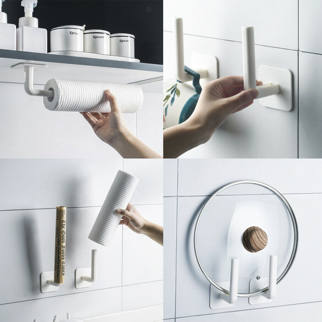 2pcs Adhesive Toilet Paper Roll Holder Kitchen Towel Rack Tea Cup Organizer
