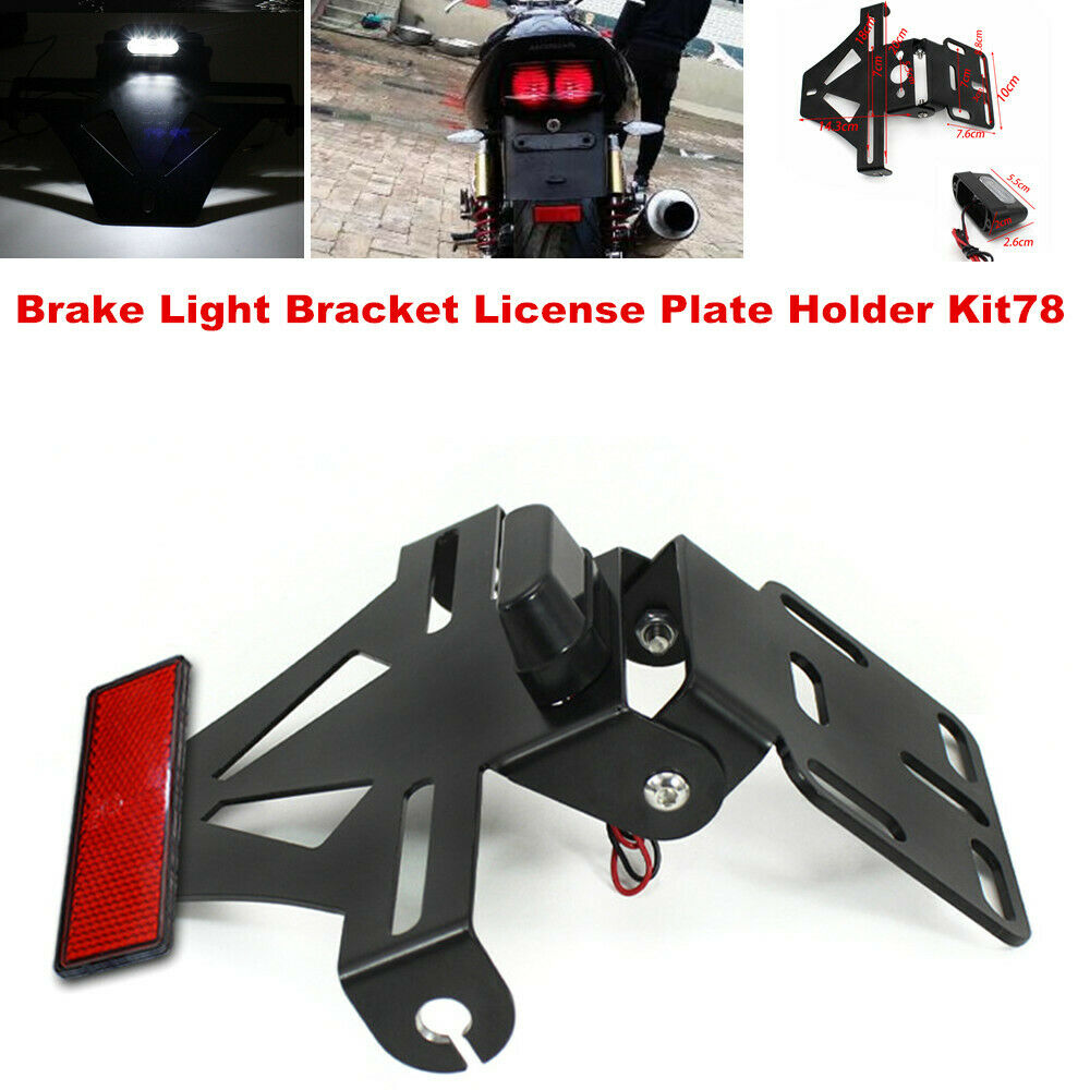 Motorcycle Bikes Red Reflective Stop Light Bracket w/ License Plate Lamp Holder