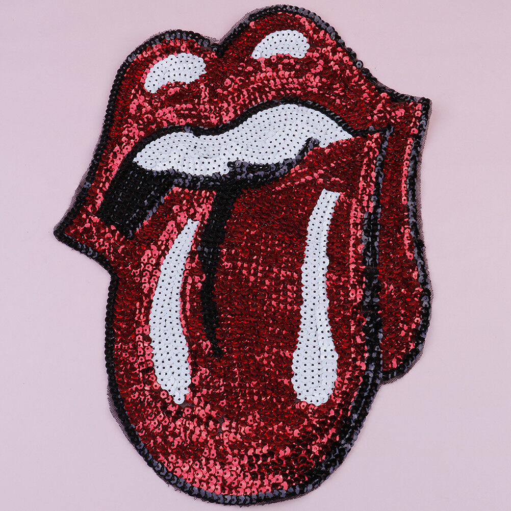 Vivid Large Red Tongue Sequins Patches Clothes Applique DIY Clothing Decor Pip