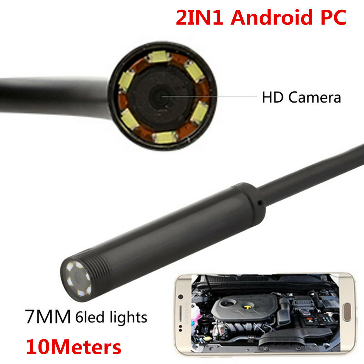 7mm HD 6LED Android PC USB Endoscope Car Engine Tube Borescope Inspection Camera