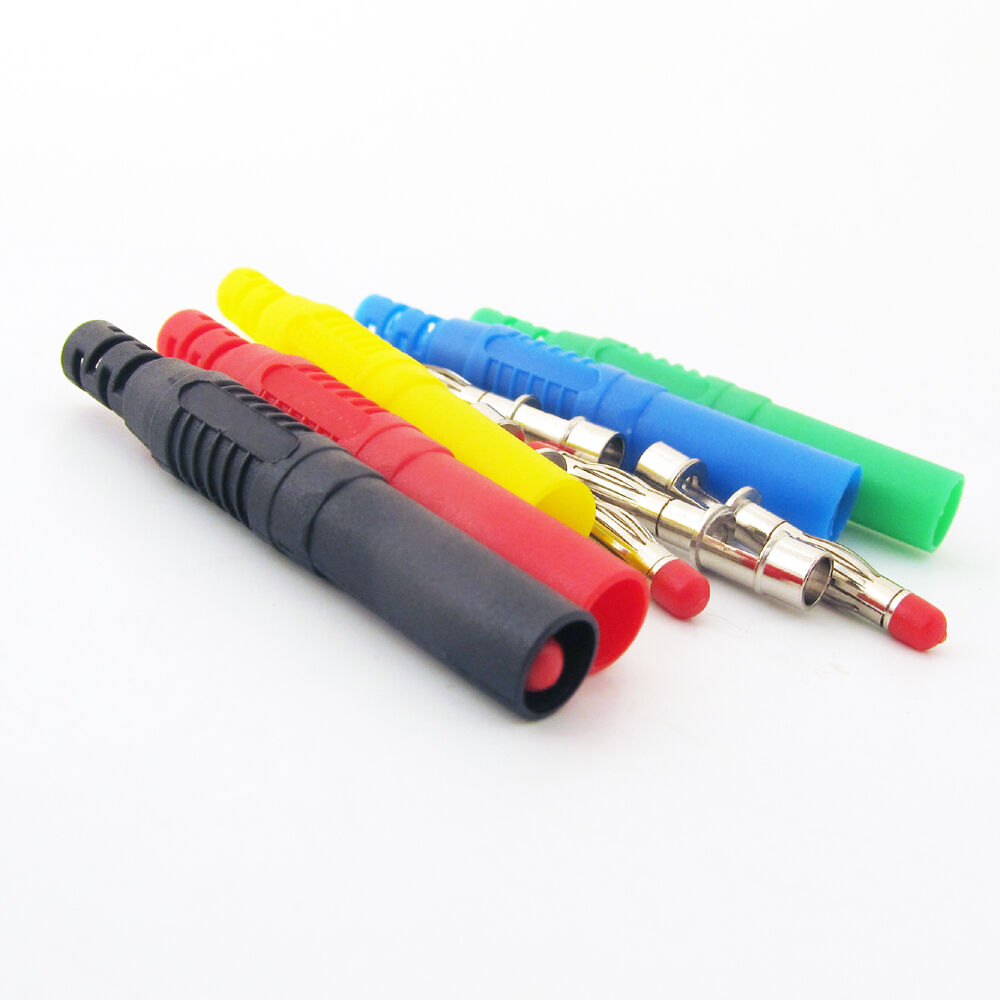 1set 5 colors 4mm Brass Insulated Banana Plug Shrouded Cable Plug Connector