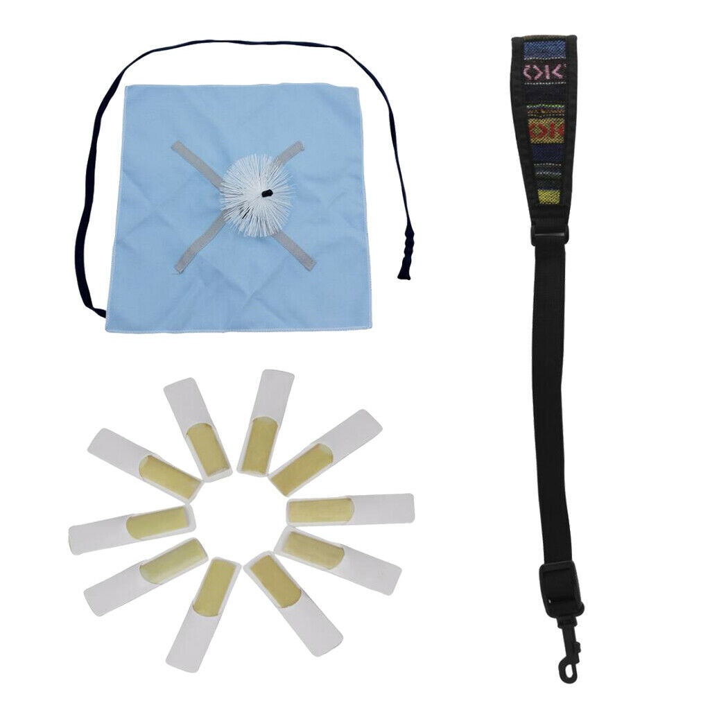 3 Pieces Sax Reed Saxophone Cleaning Care Kit Brush Strap for Sax Lovers
