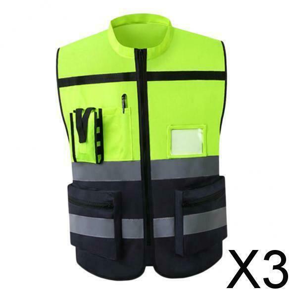 3X Reflective Vest Safety Sleeveless Waistcoat with Zipper Yellow F