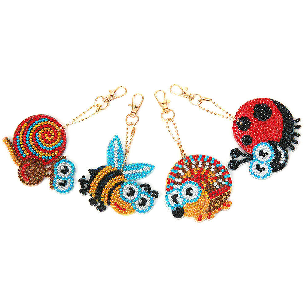 4pcs Art Insect Keychain DIY Full Special Shaped Drill Diamond Painting Kit @