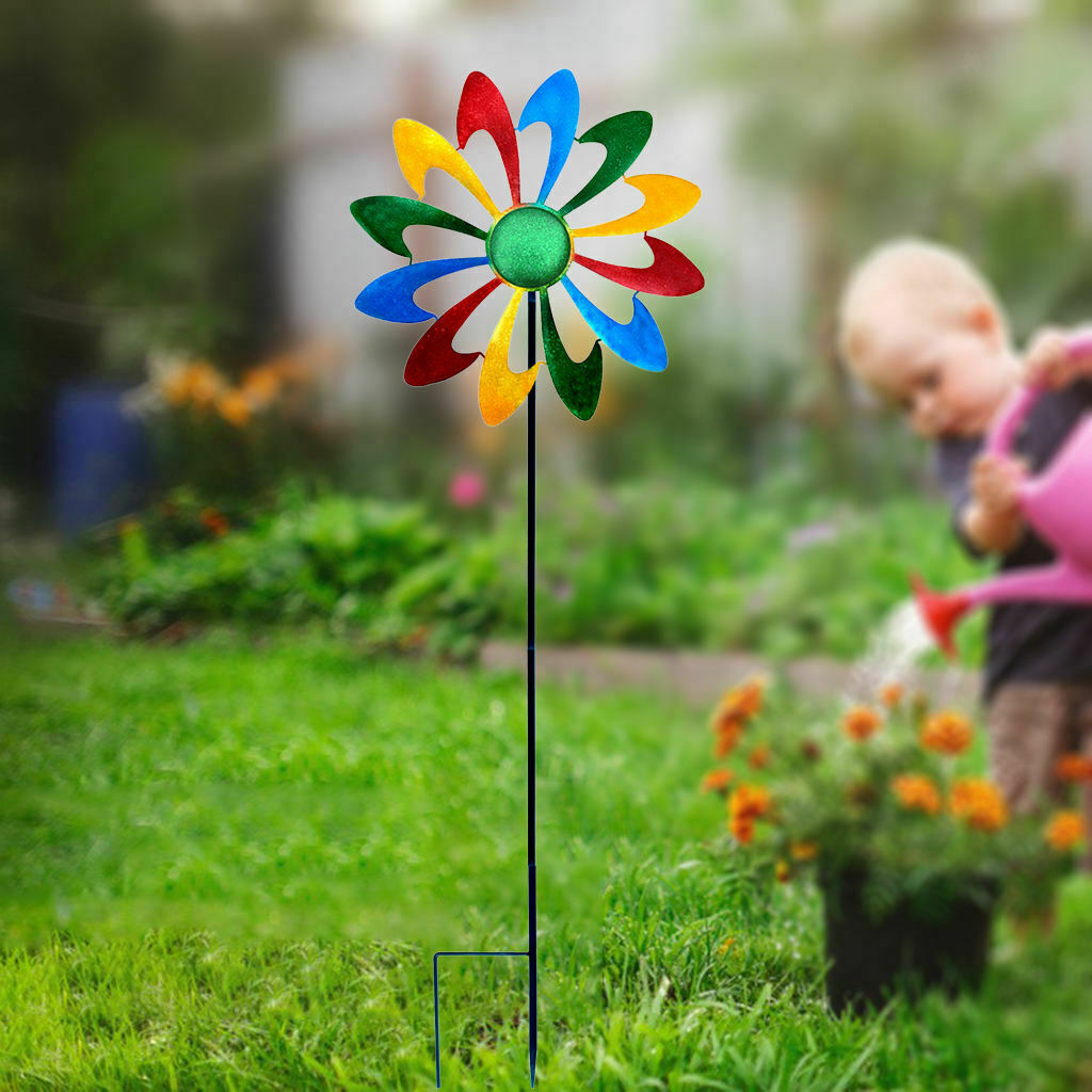 Metal Windmill Stake Spinner Outdoor Yard Art Decor for Yard Decorations Garden