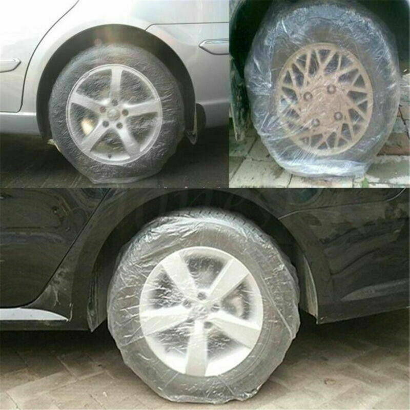 20pcs Car Universal Disposable Waterproof Transparent Tire Wheel Cover Protect