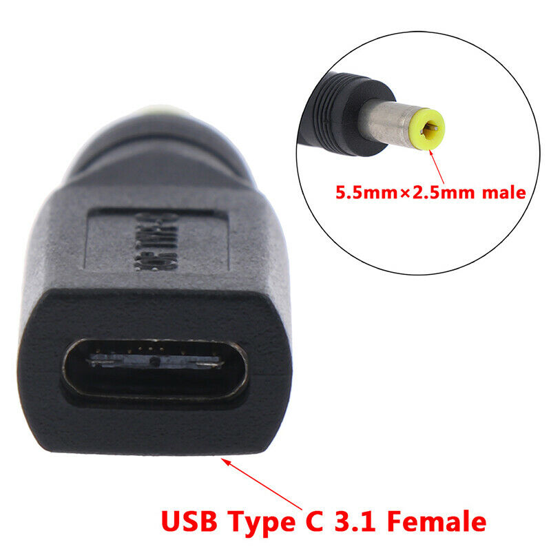 1pc USB 3.1 Type C USB-C Female to 5.5mm x 2.5mm Male DC Power Charging AdaY1