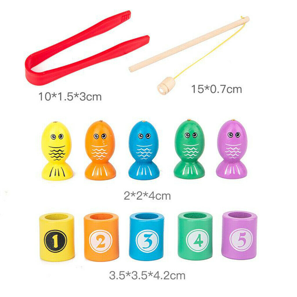 Wood Fishing Game Color Sorting Clip Game Fishing Rod Skill Party Toys Gift