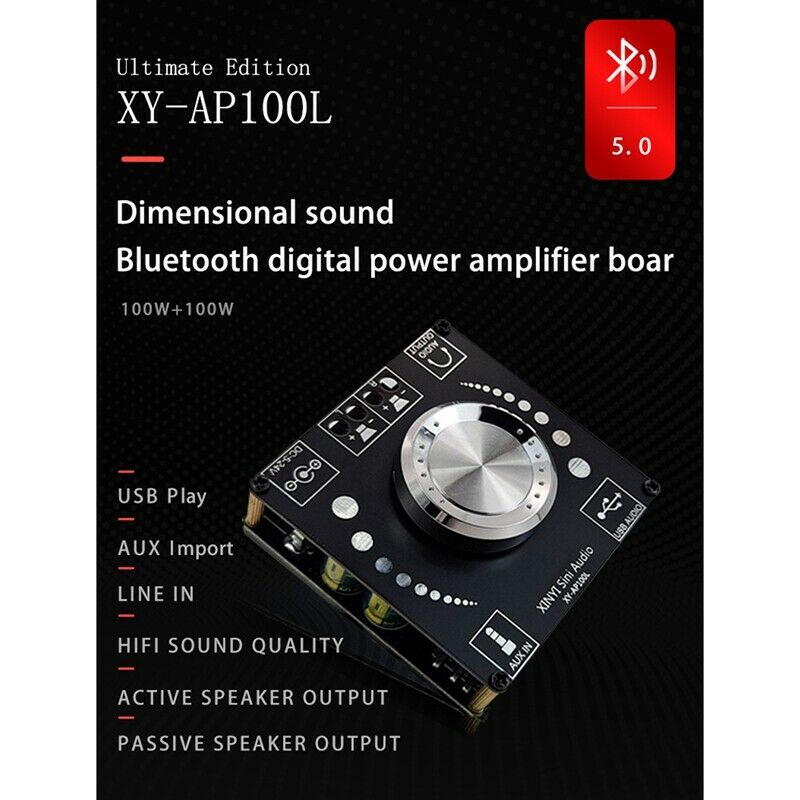 XY-AP100L 100WX2 Bluetooth 5.0 Stereo Amplifier Board AUX USB Sound Card DigQ9I9