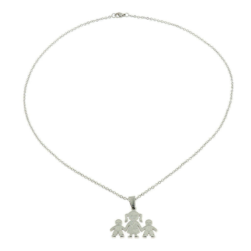 Stereoscopic Pendant Necklace Cartoon Family Shape Neck Chain Steel Color