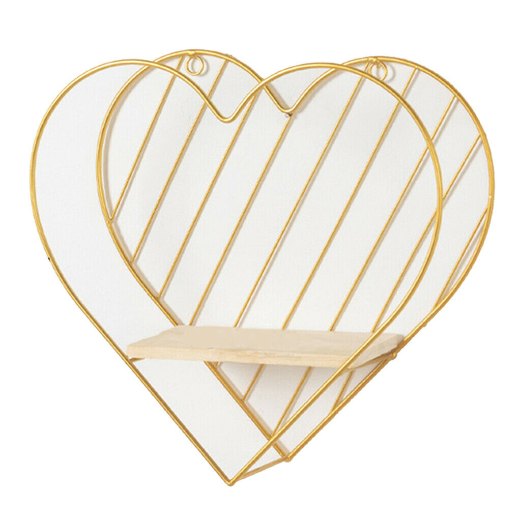 Iron Wall Floating Shelves Bathroom Bedroom Office Decor Golden Heart Shaped