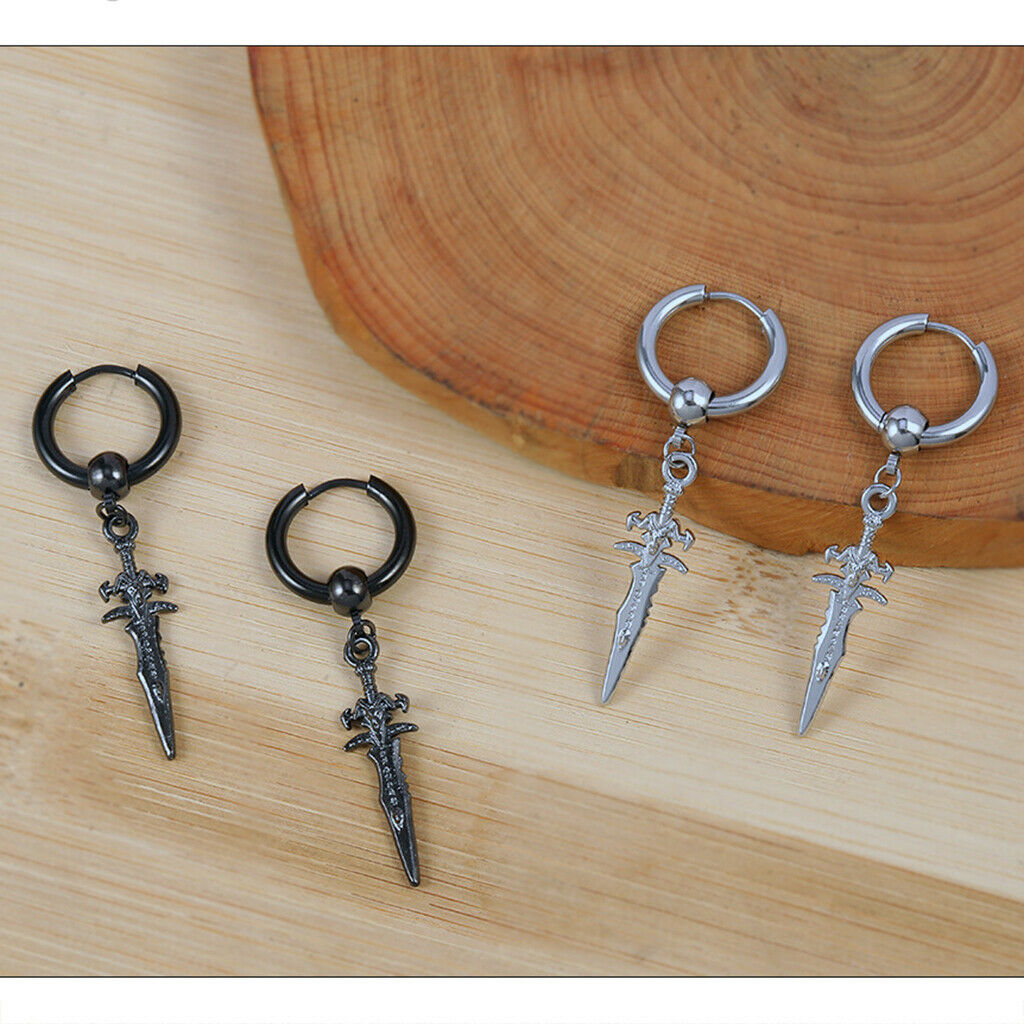 2PC Modern Long Dangle Earrings Earclip Cross Spike Huggie Hoop Stud Women