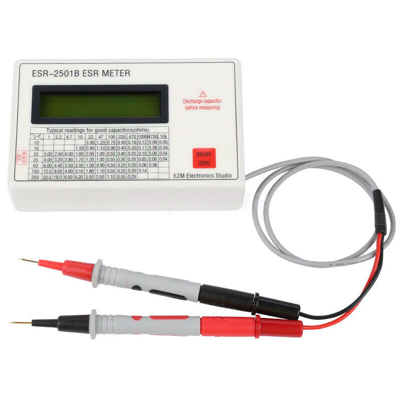 ESR2501B Capacitor ESR DCR Tester Test In Circuit Capacitance Meter w/ Test Clip