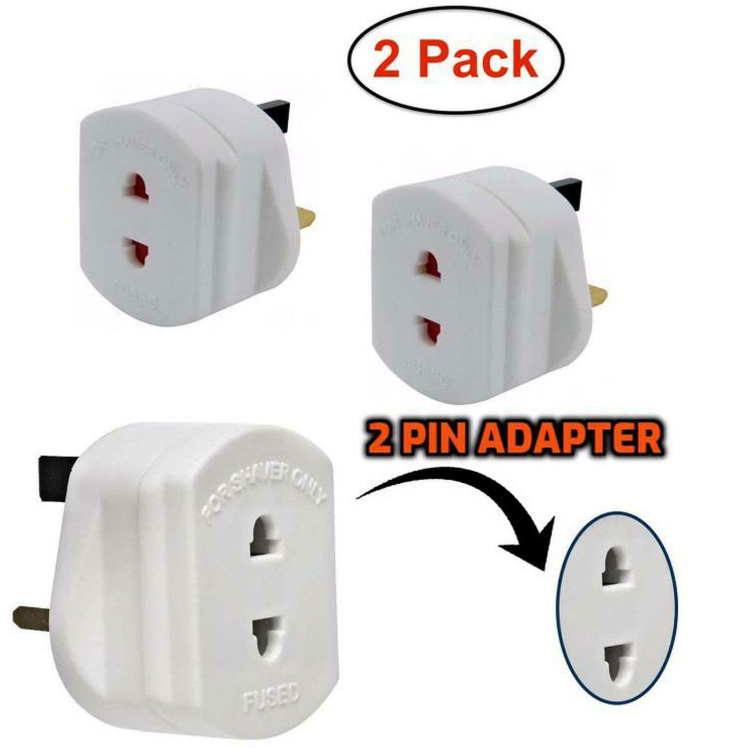 2 x Shaver UK 2 to 3 Pin Fuse 1A Fuse Adaptor Plug Ideal for Shaver & Toothbrush
