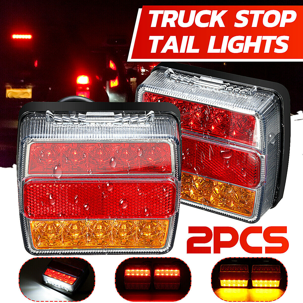2x 16 LED Stop Tail Rear Light Lamp Waterproof Boat Truck Trailer Lorry 12V
