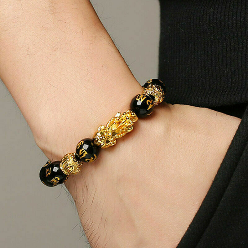 2020 Feng Shui Black Obsidian Alloy Wealth Golden Pixiu Bracelet Lucky Jewelry..