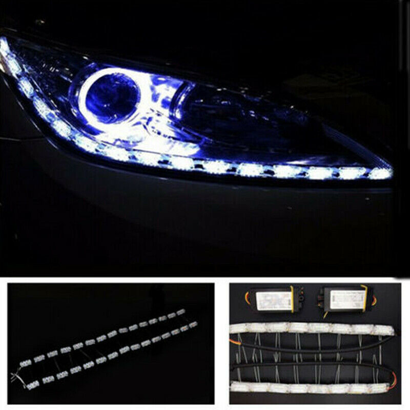 2x 12V Dual Color Tearful Eyes LED Turn Signal Daytime Running Light White Amber