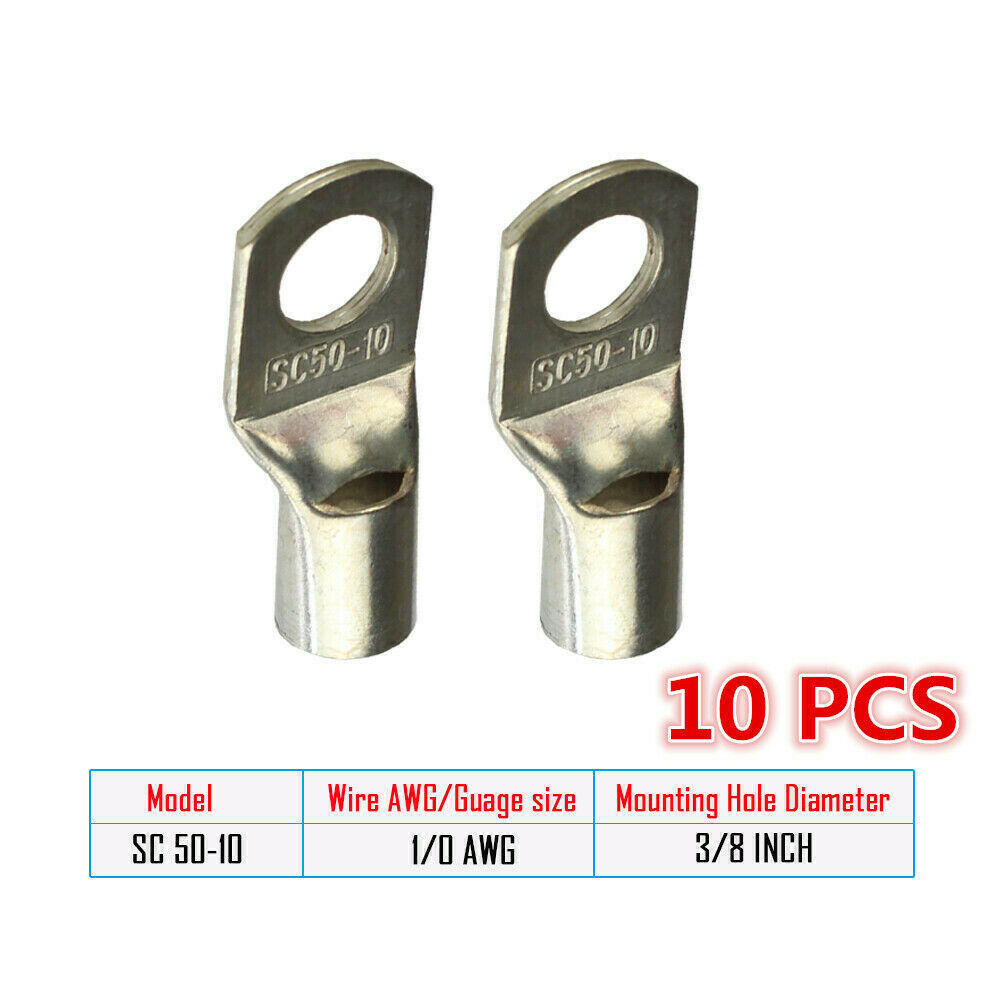 10PCS SC50-10 Tinned Copper Lug 1/0 Gauge AWG Wire Ring Terminals 3/8 inch