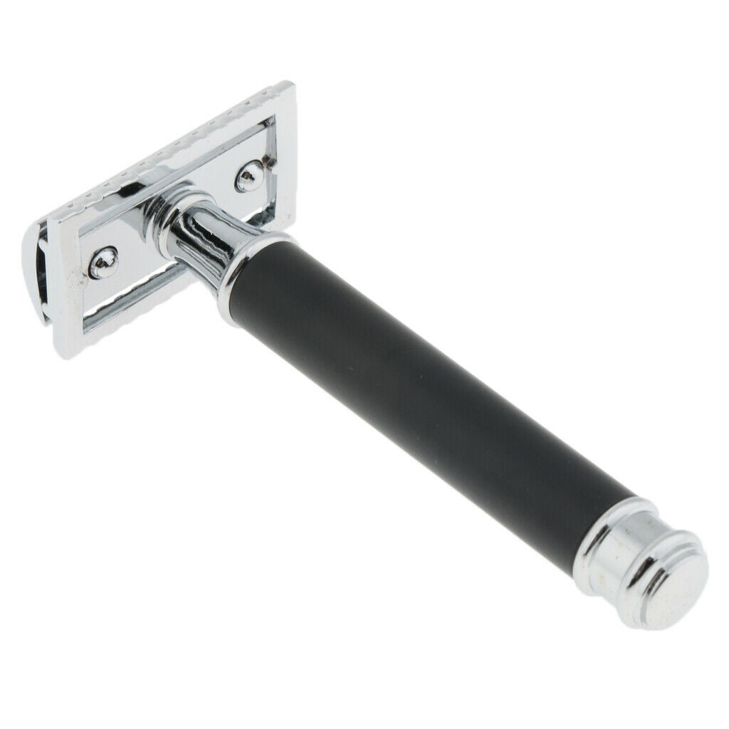Men Long Handle Double Edge Safety Shaving Razor Beard Grooming Tool Black