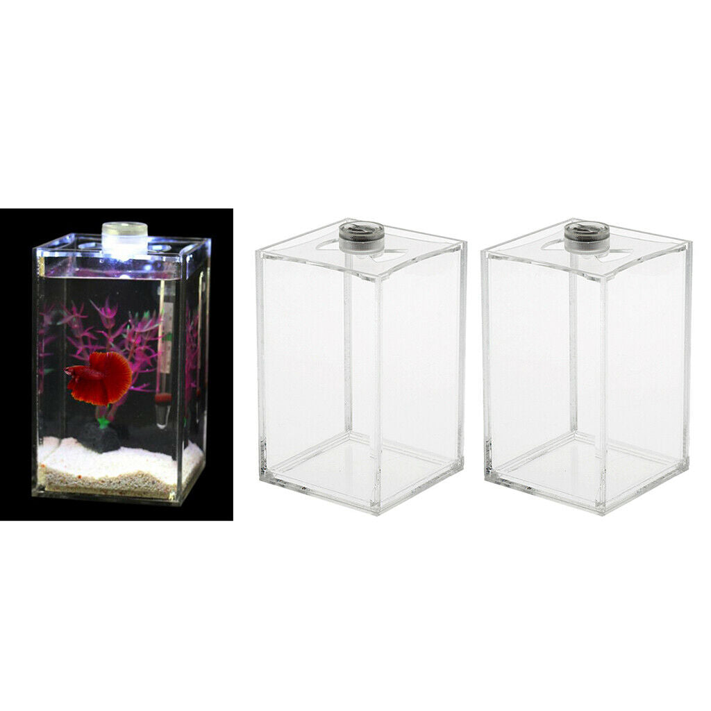 2pcs Betta Fish Tank Desktop Aquarium Tropical Sea Aquatic Tank with Led Light