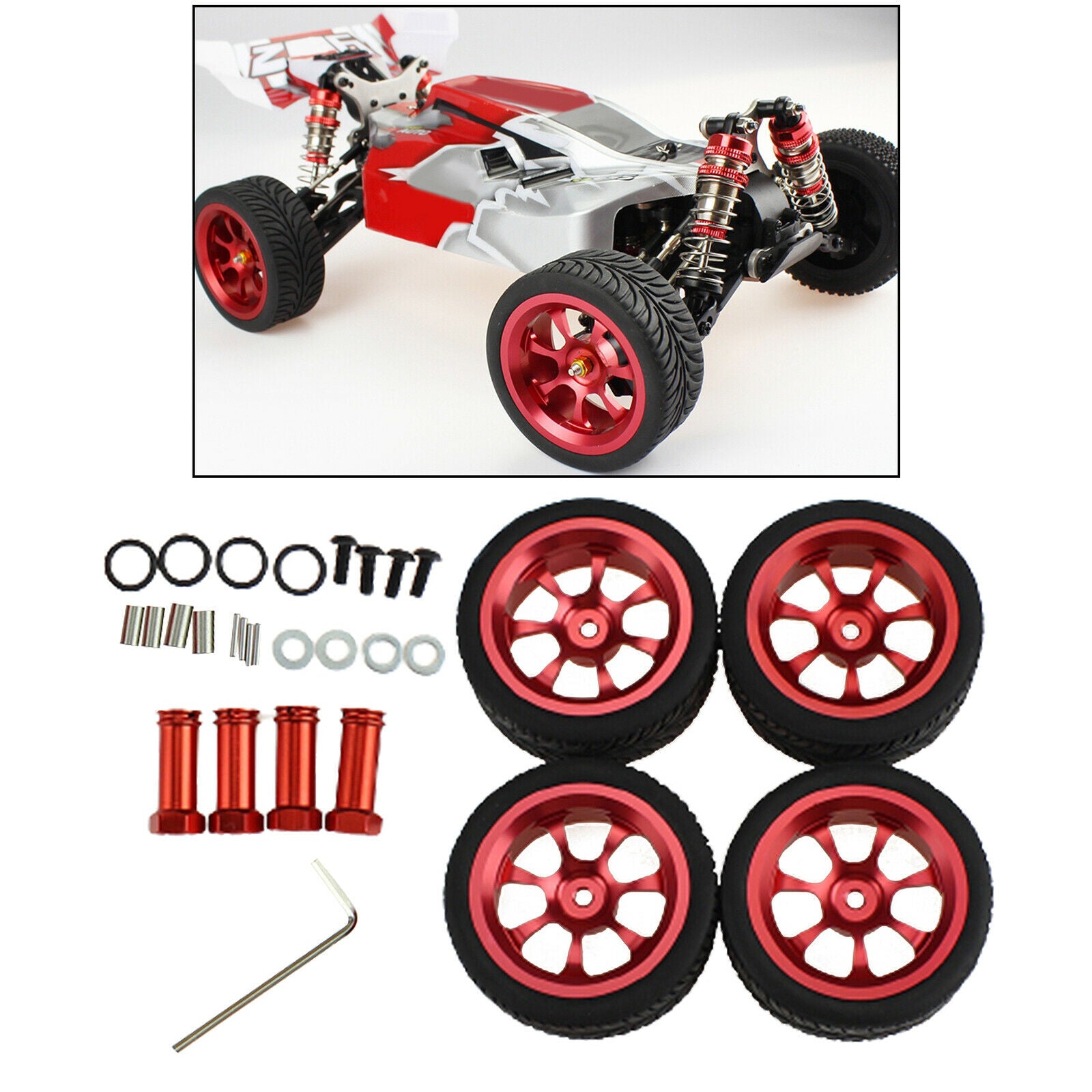 4x Upgrade Wheel Rim Wheel Hubs Tires for 1:14 Wltoys 144001 RC Car Spare Parts