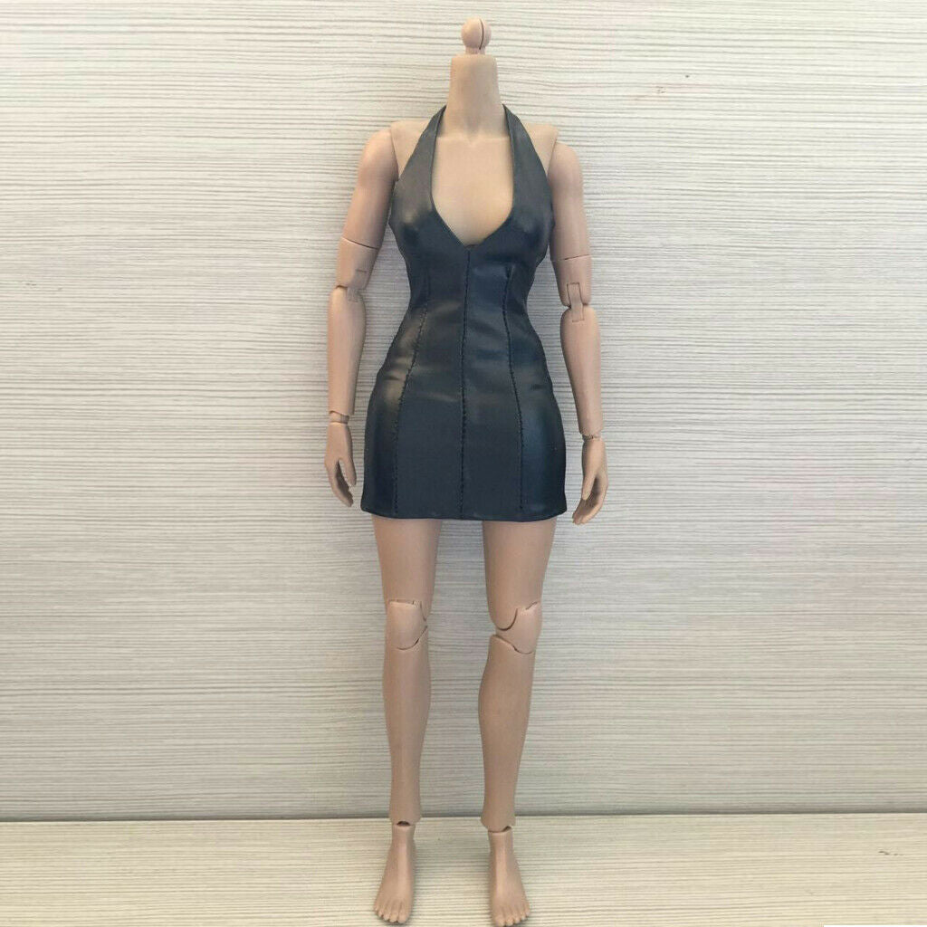 1/6 Black Faux Leather Dress Outfit Clothes for 12" Female Action Figures