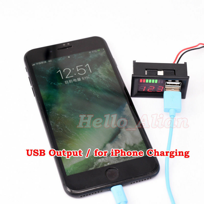 12V Lead Acid Battery BMS Capacity Level Indicator Volt Meter Dual USB Charger L