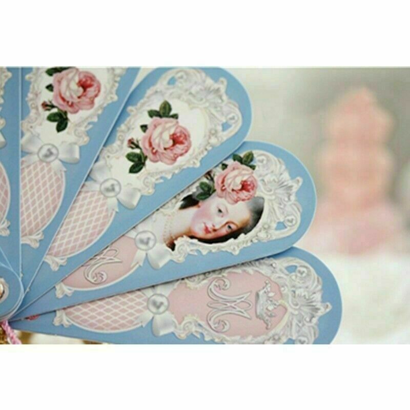 Women Lolita Hand Fan Folding Paper Queen Mary Floral Victoria Tassel Party NR9
