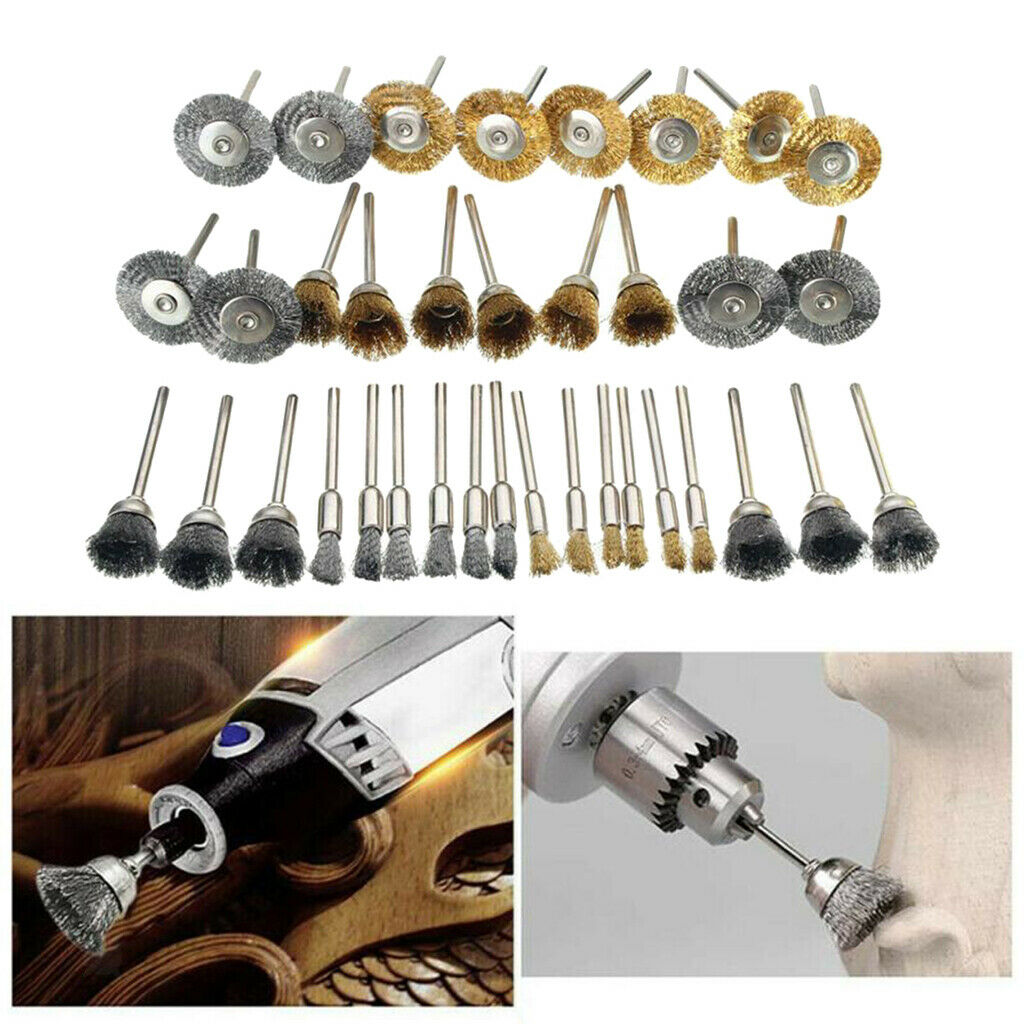 36pc Brass Wire Wheel Brush Set Kit Rotary Tool