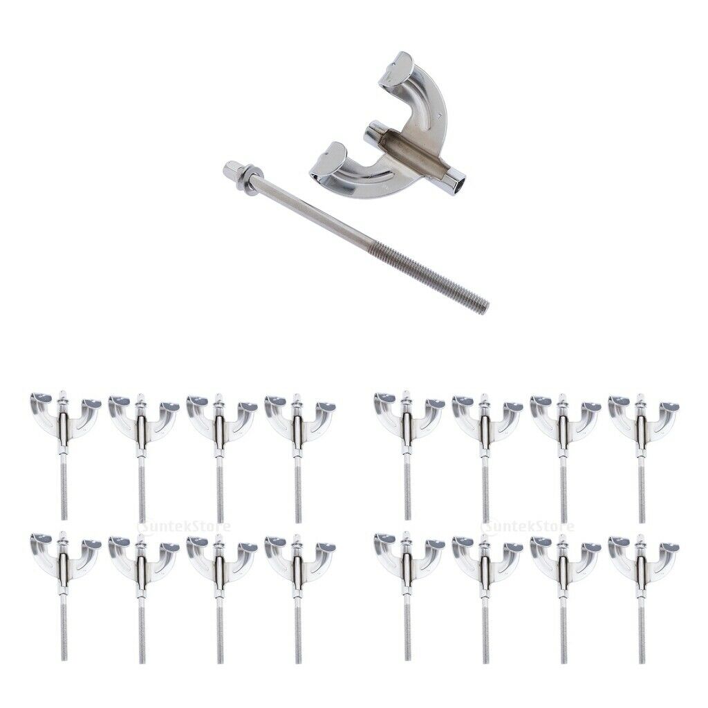16pcs Durable Bass Drum Claws Hook w/ Tension Rods 100mmx6mm Repair Chrome