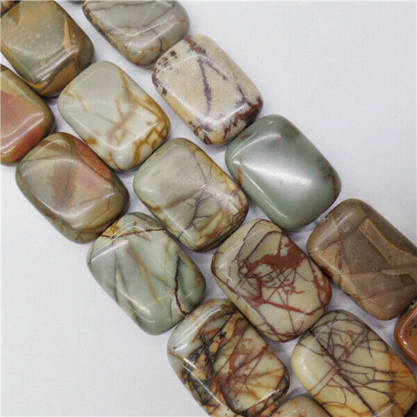 1 Strand 18x13x5mm Natural Picasso Jasper Rectangle Spacer Beads 15.5" HH8944