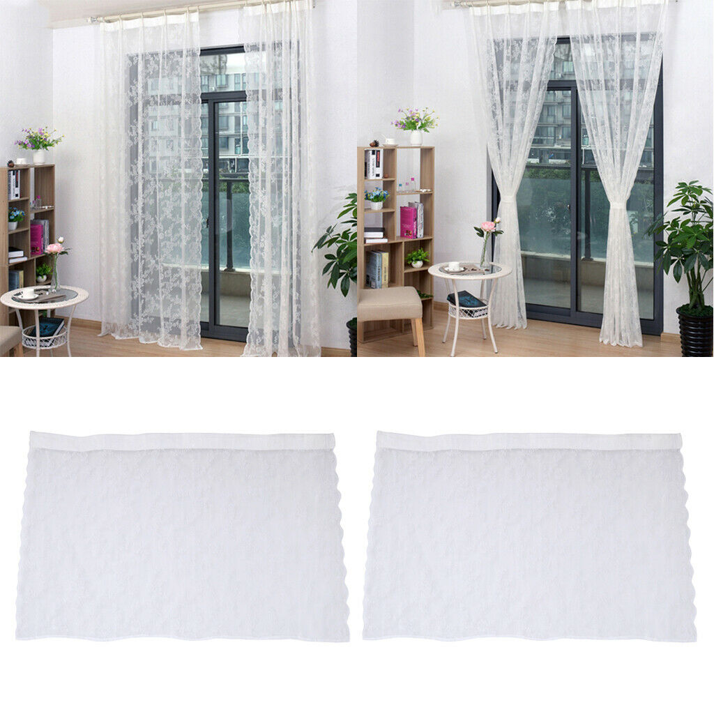 2 Panel White Lace Embroidered Door Balcony  Window Screen Curtain 150x100cm