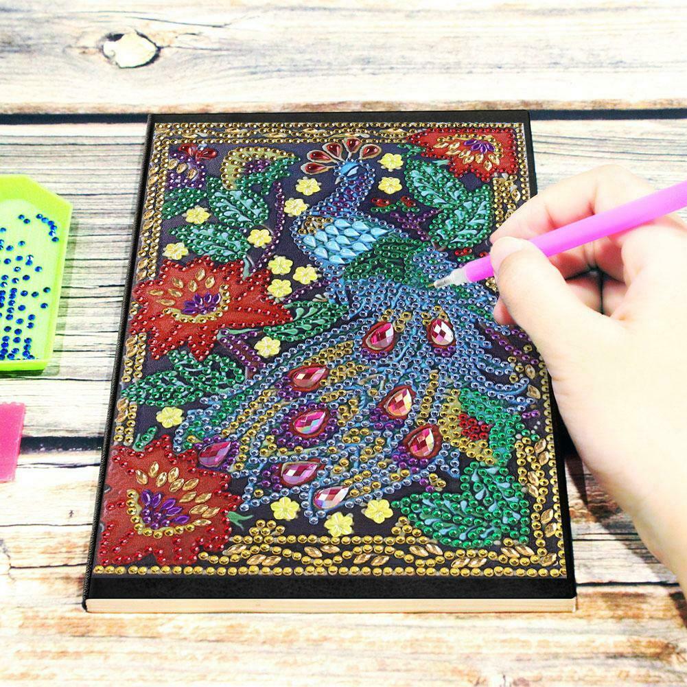 DIY Peafowl Special Shaped Diamond Painting 50 Pages Sketchbook A5 Notebook @