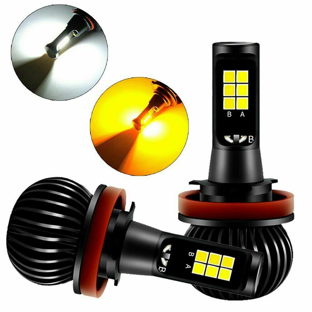2X H8 H11 Dual Color Switchback White Amber LED COB Fog Light Bulbs 160W 2600LM