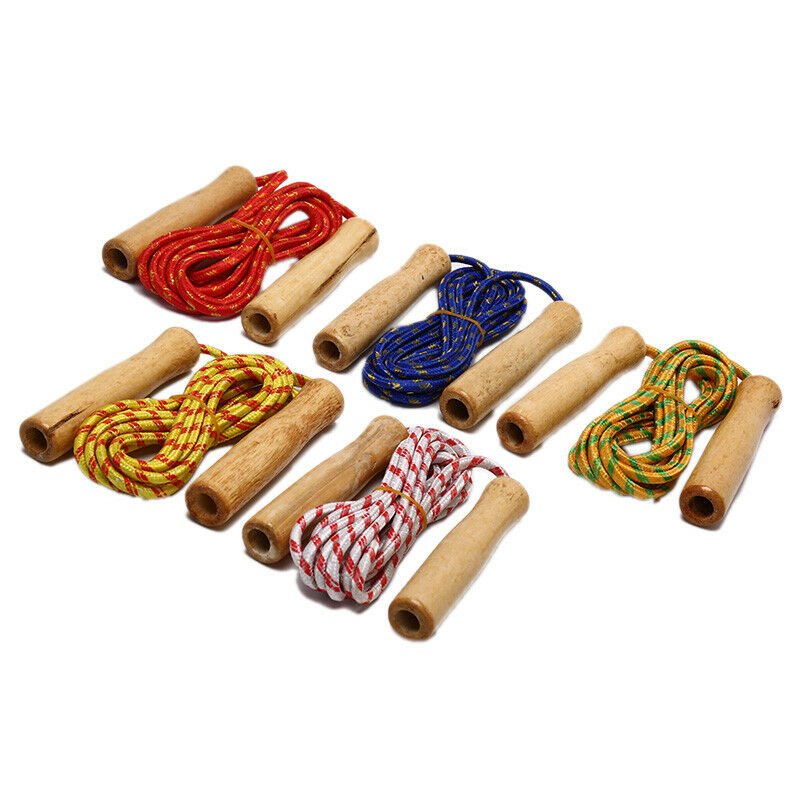 Skipping Rope Practice Jump Wood Grip Handle Kids Fitness Equipment Training_DD