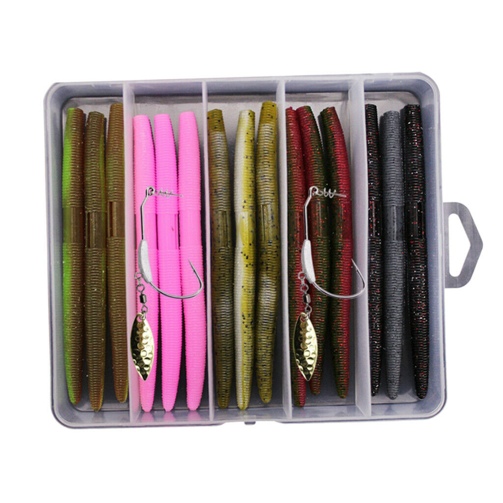 15Pcs Simulated Maggot Lure Earthworm Bait Grub Soft Bait with Salt 13.5cm