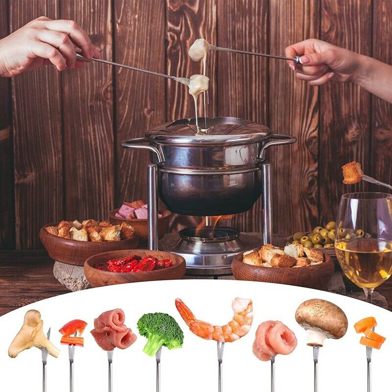 24Pcs Stainless Steel Fondue Forks with Heat Resistant Handle for Roast MeatI3F1