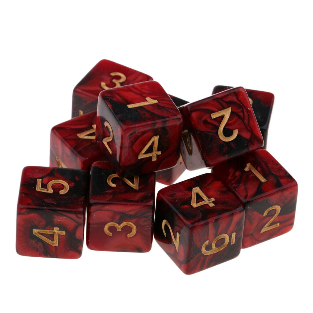 16mm 10Pcs Black&Red Marbling Six Sided Square Dice D6 for Game Supplies