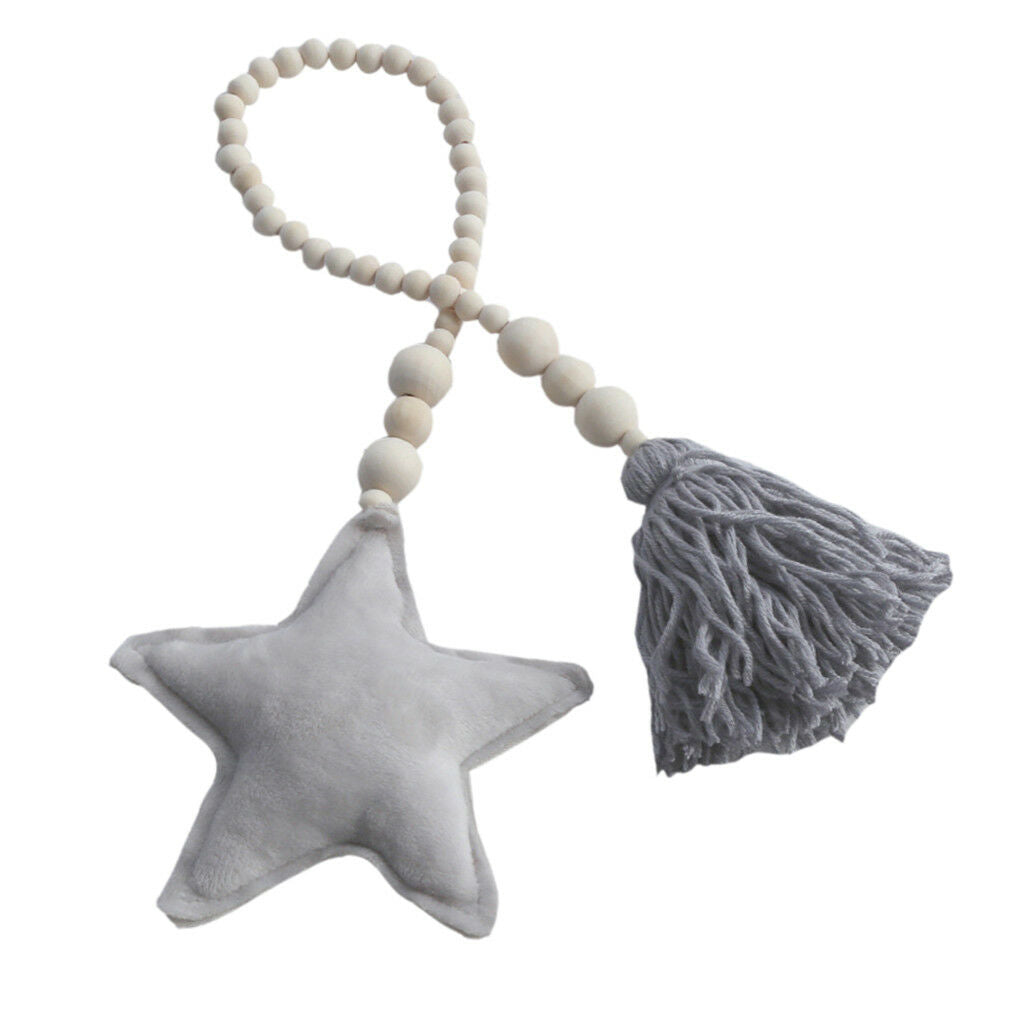 Wooden Tassel Grey Star Pendant Curtain Net Tieback Wall Hanging Ornament