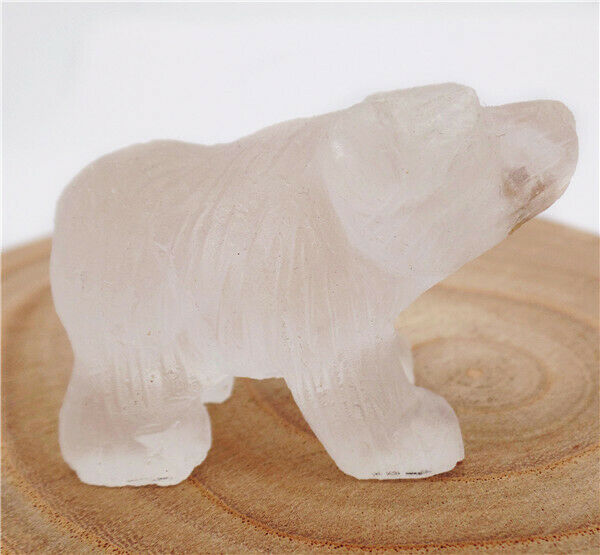 50x34x24mm Natural White Crystal Carved Bear Decoration Statue Home Decor HH7744