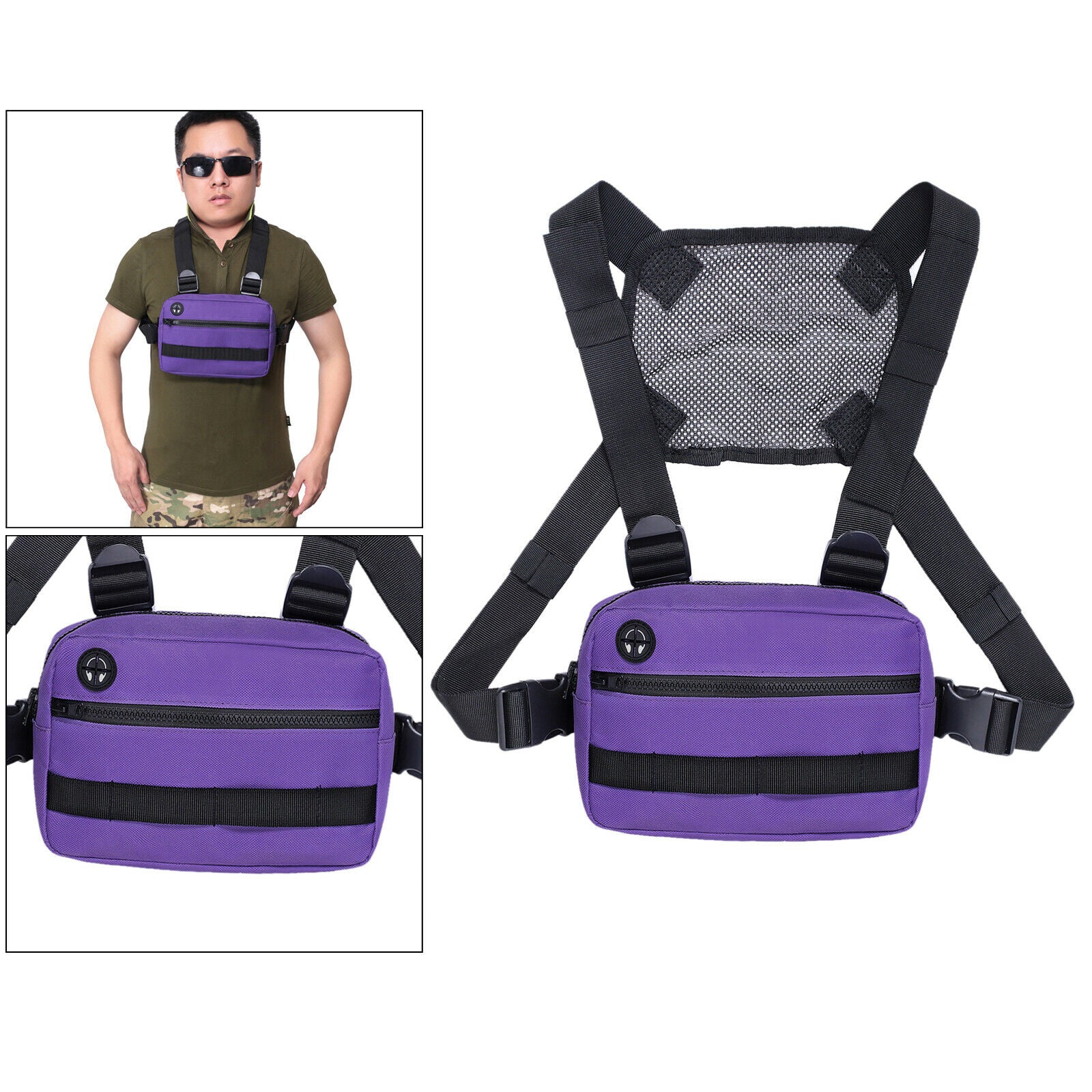 Men Chest Rig Vest Outdoor Harness Bag Hiking Pouch Shoulder Bag Purple
