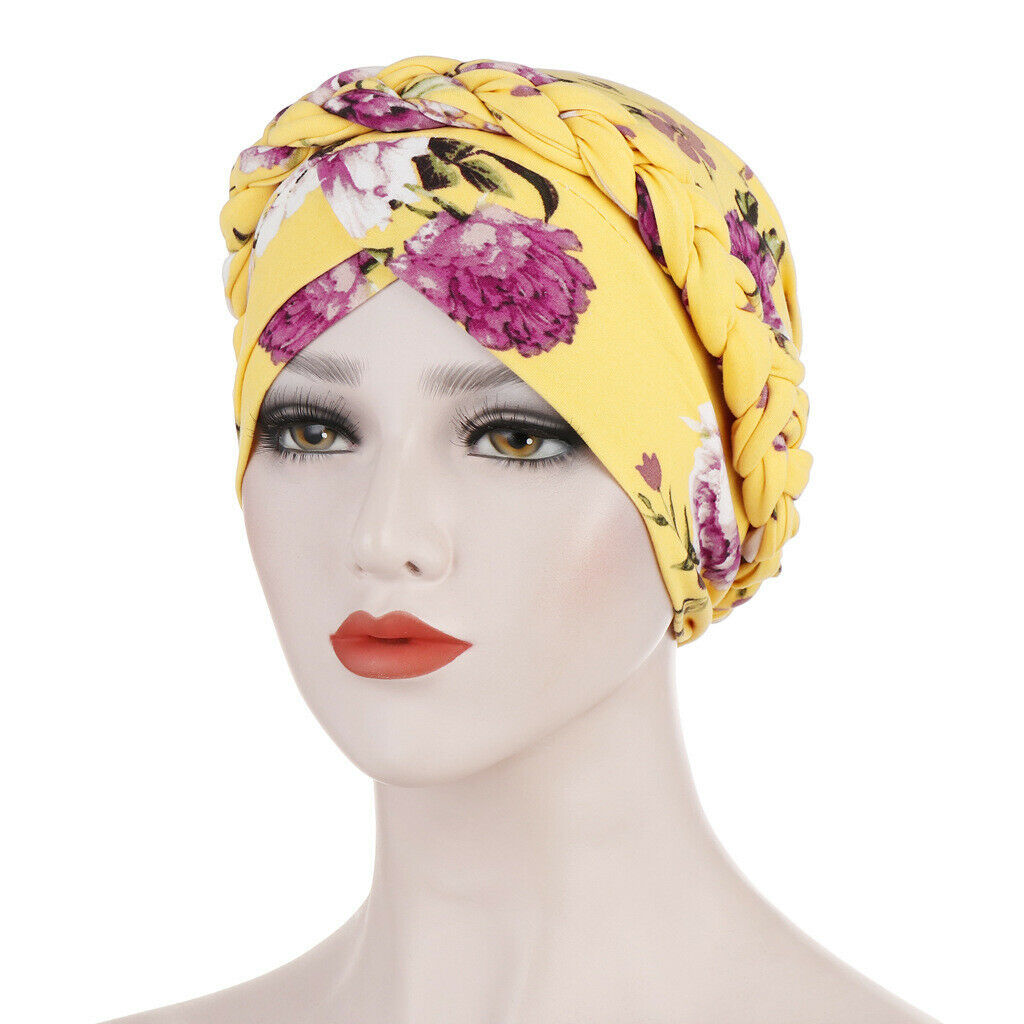 Women Muslim Floral Cancer Chemo Hat Turban   Hair Loss Wrap   Yellow