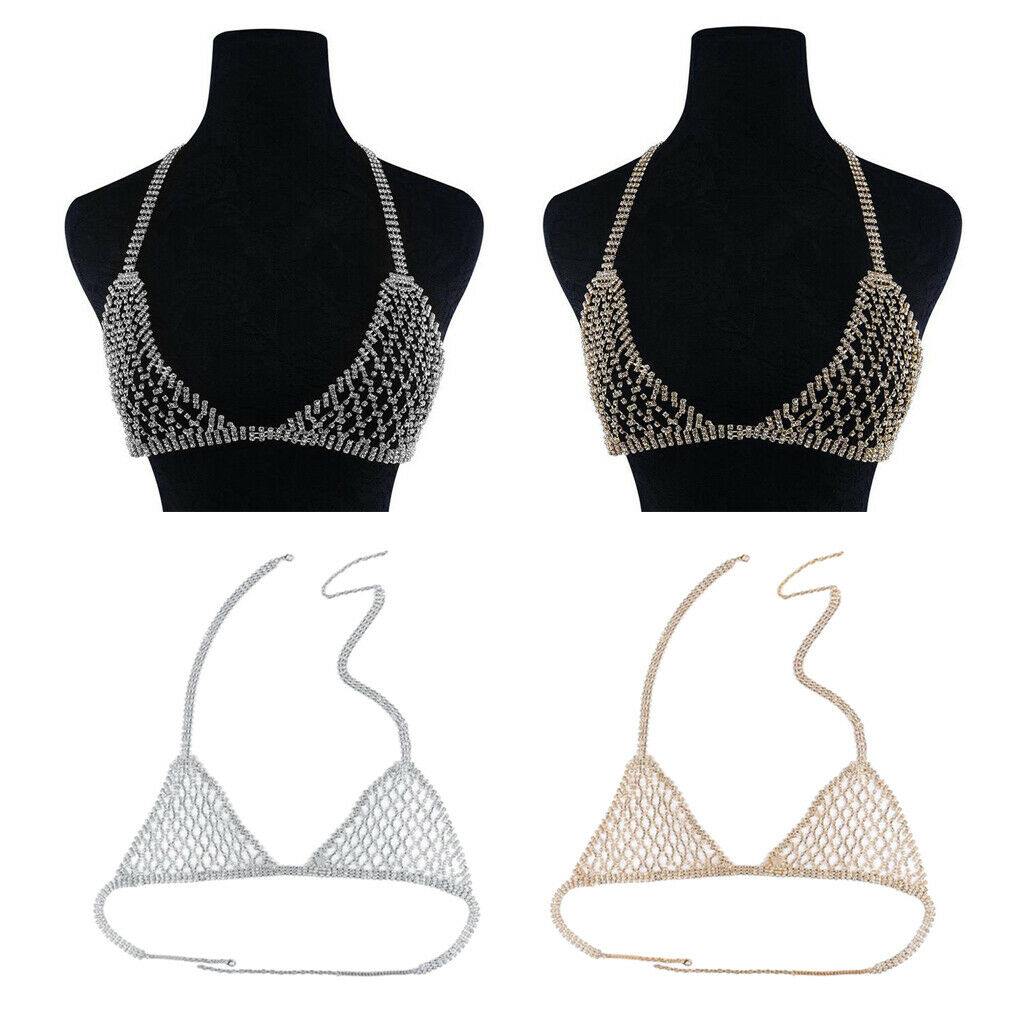 2pcs Beach Body Chain Bra Chain Bikini Harness Rhinestone for Club Party