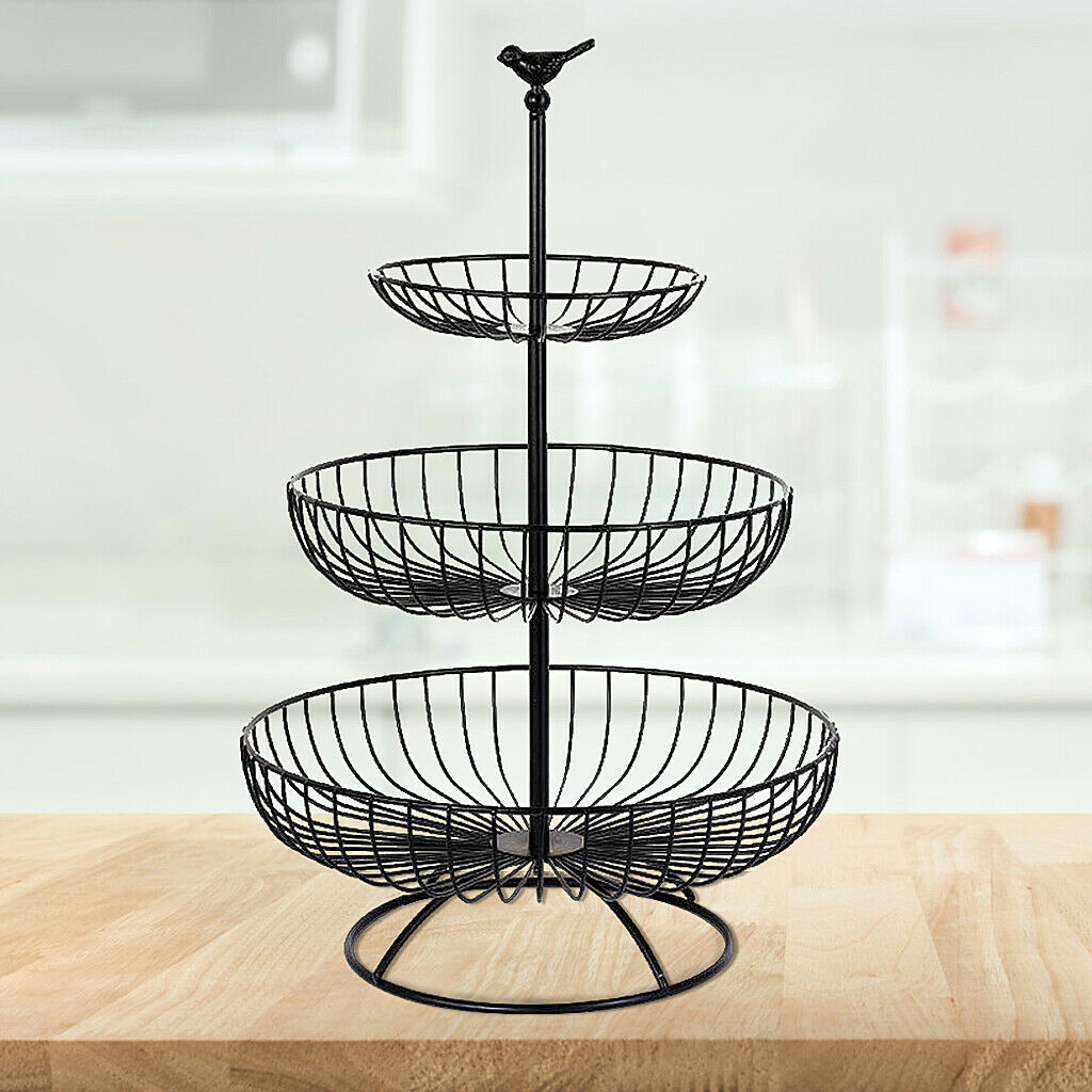 3-Tier Countertop Basket Bowl Rack Stand for Fruit, Vegetables, Snacks Black