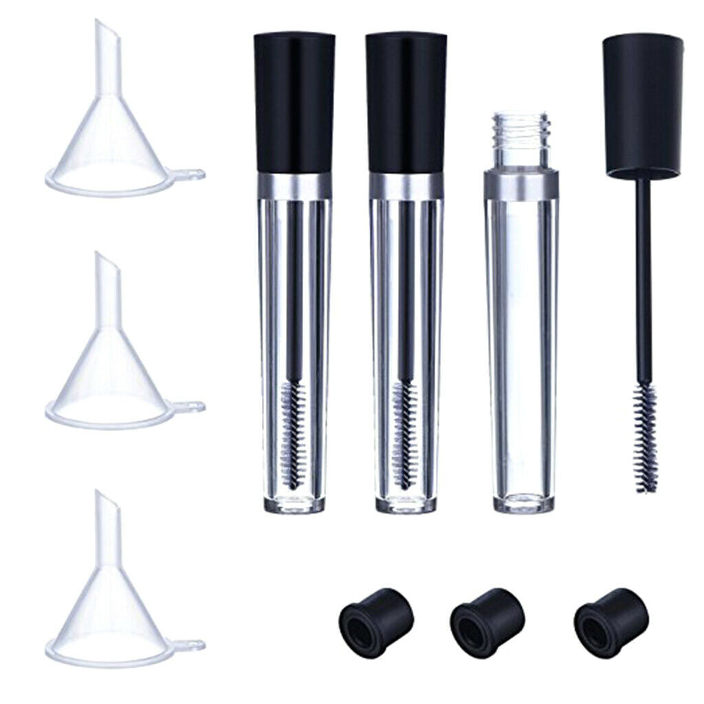 3pcs 7.5 Ml Empty Mascara Tube with Eyelash Wand, Rubber Inserts And Funnels Set