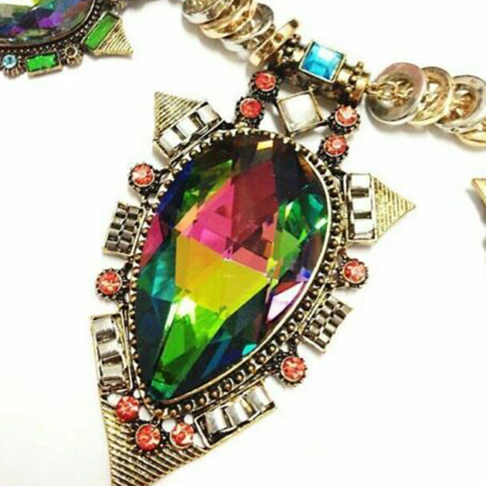 Fashion Boho Women Crystal Choker Chunky Statement Pendant Bib Necklace Jewelry